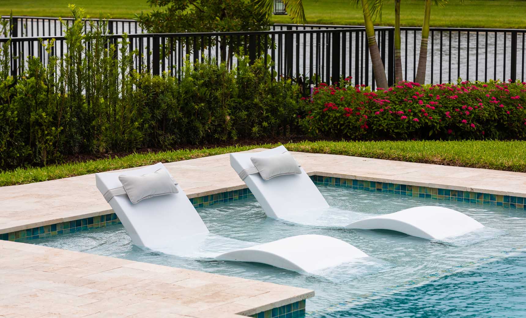 In Pool Chaise Lounge Furniture Set With HeadRest Pillow
