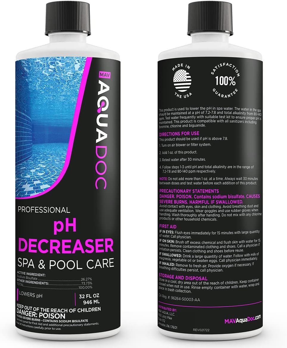 AquaDoc pH Decreaser for Hot Tub and Spa - pH Down Hot Tub Chemicals (32oz)