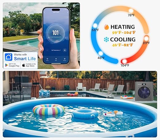 16000 BTU Heat Pump for Pools & Spas| 5000 Gallon Electric Pool Heater & Cooler with WiFi Timer | 120V Efficient Above Ground Pool Heating & Cooling Solution