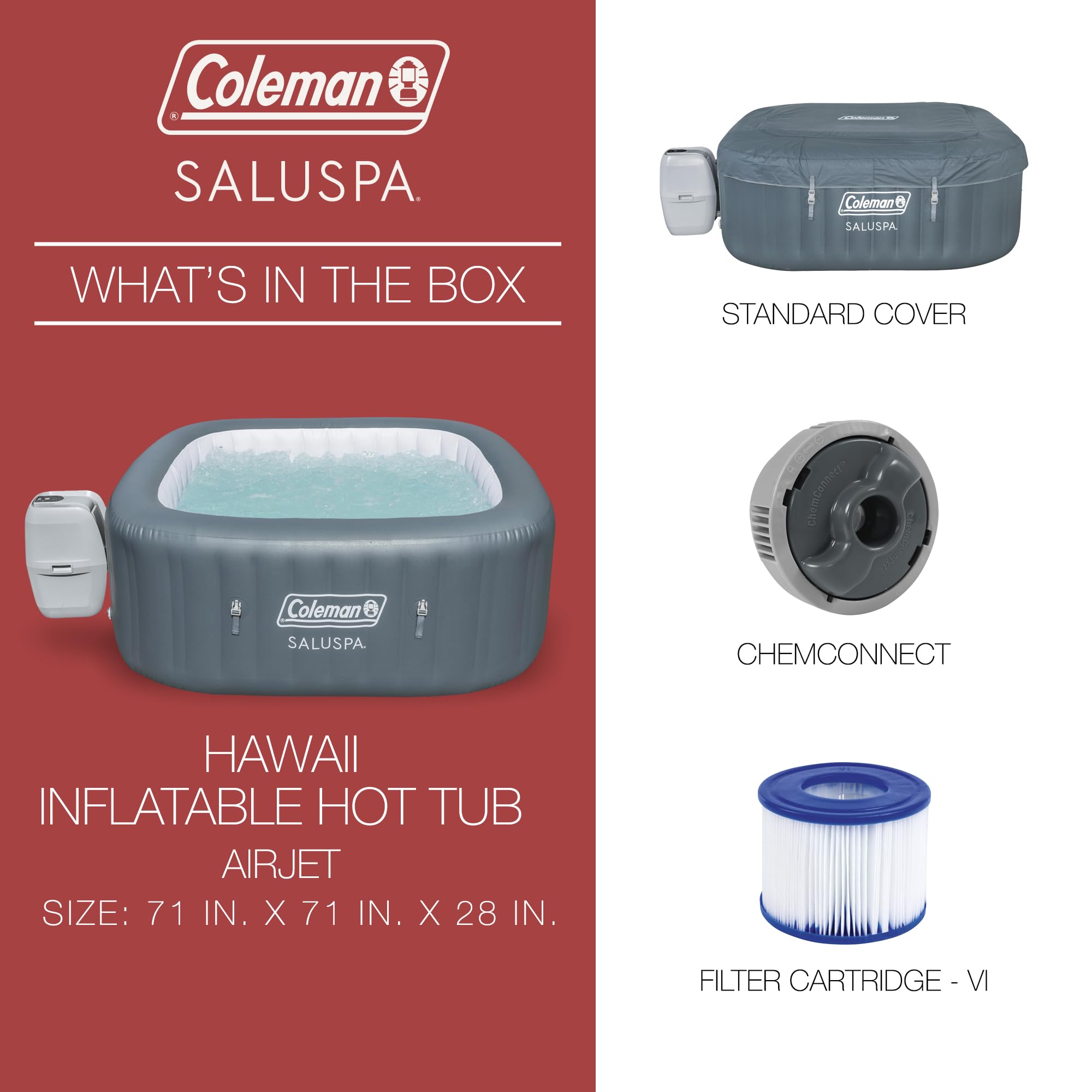 Coleman SaluSpa Inflatable Hot Tub Square Portable Outdoor Spa