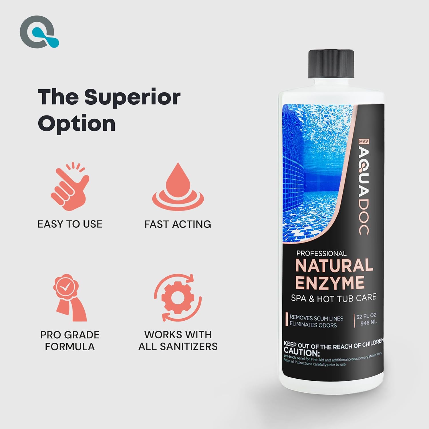 Spa Enzyme for Hot Tubs, Spa Enzyme Water Treatment to Clarify Hot Tub Water. Natural Enzyme Hot Tub Cleaner, Spa Enzyme Cleaner & Natural Hot Tub Chemicals to Make Your Spa Perfect - 32oz AquaDoc