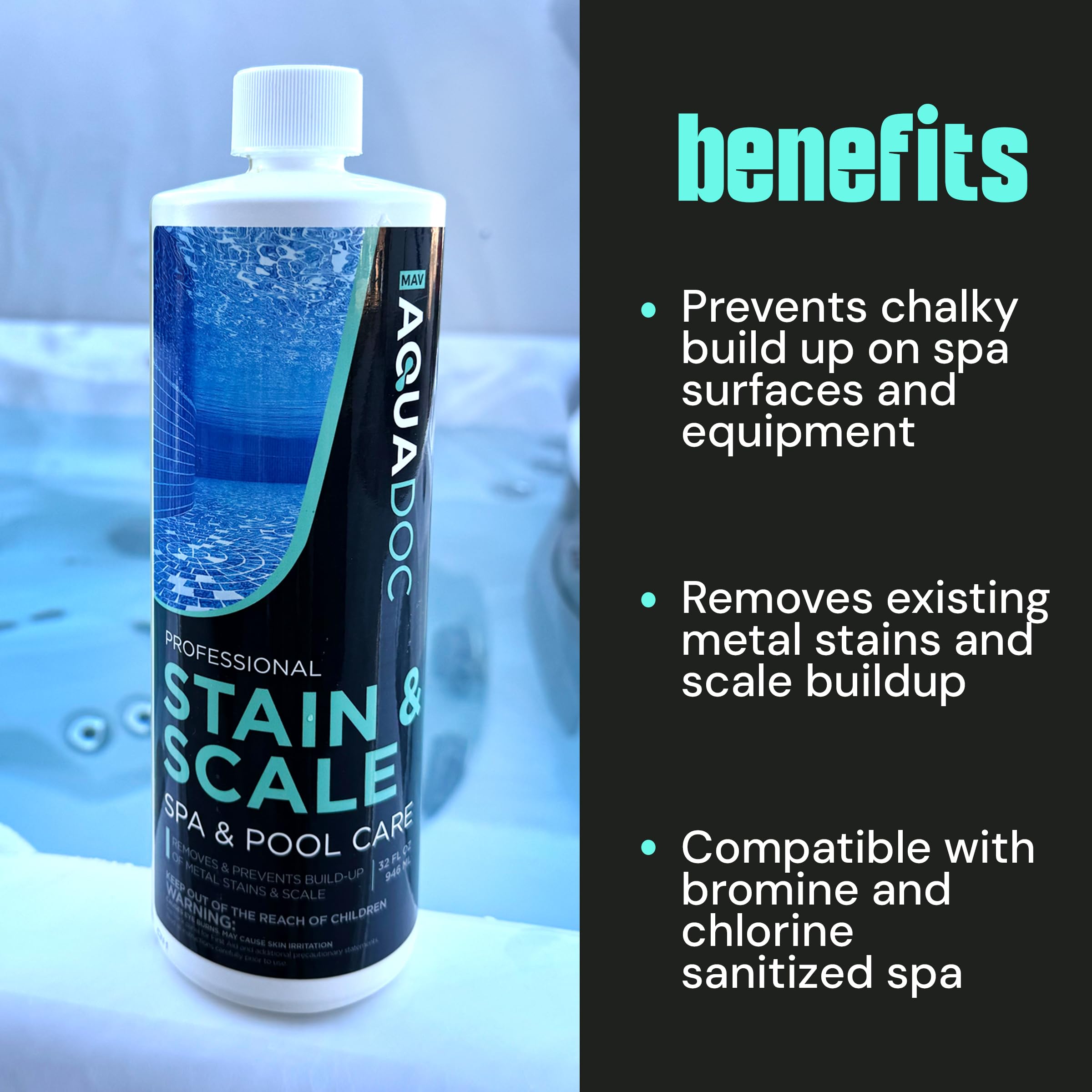 Pool, Spa, and Hot Tub Stain and Scale Control – Professional-Grade Scale, Metal, and Stain Preventer to Soften Water, Remove Deposits, and Maintain Clear Hot Tub Water