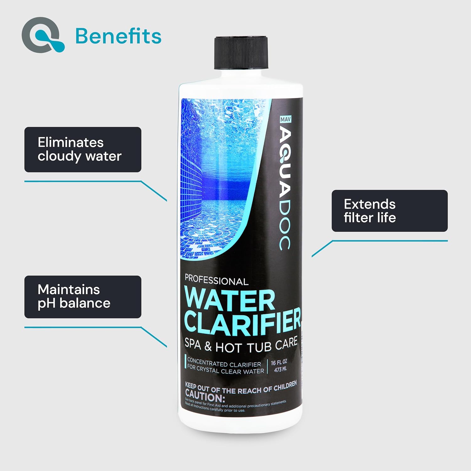 Spa Clarifier & Hot Tub Clarifier – Fast-Acting Solution for Cloudy Water Treatment, Restores Clarity and Keeps Spa Water Balanced – MAV AquaDoc 16oz