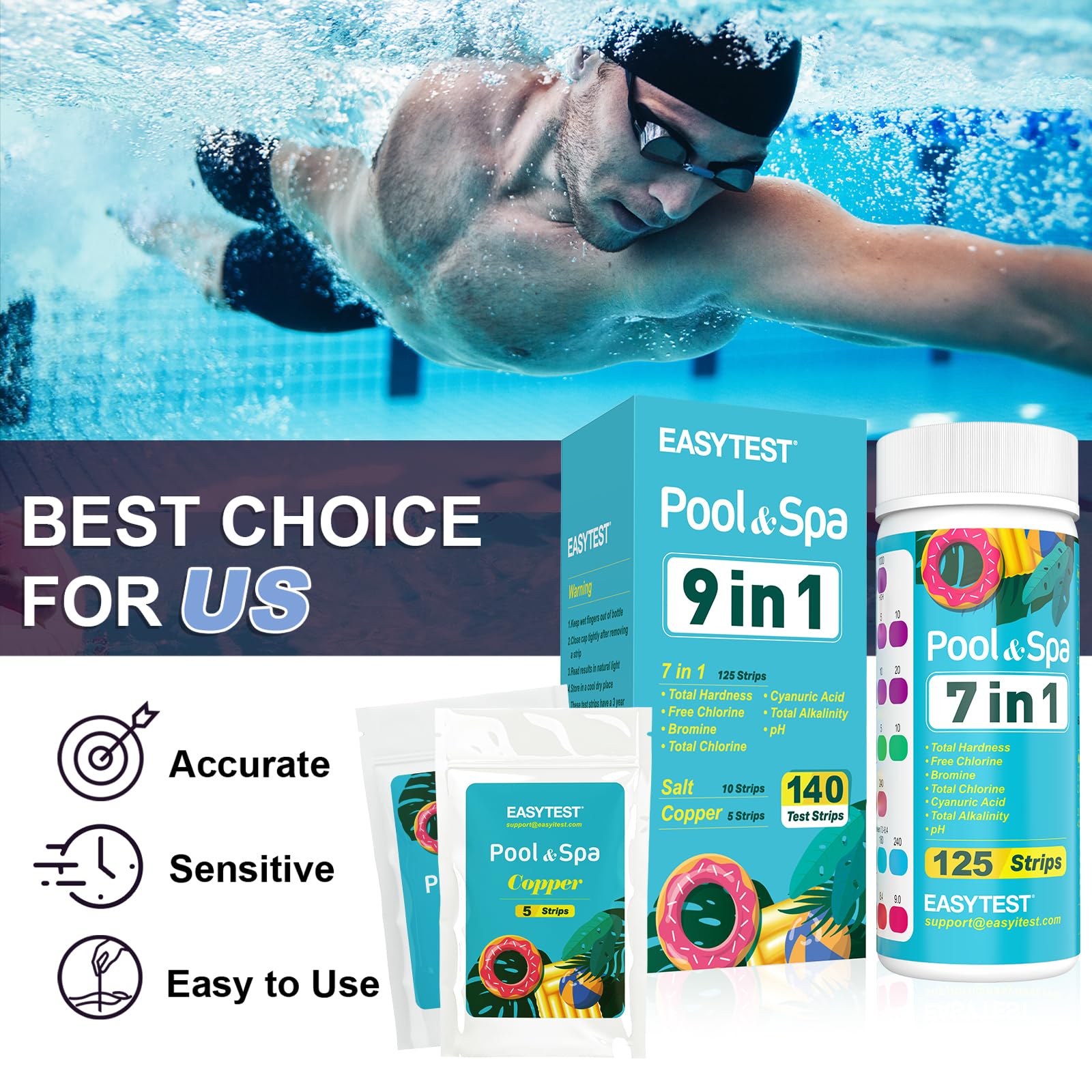 EASYTEST 9-Way Hot Tub, Pool, and Spa Test Strips