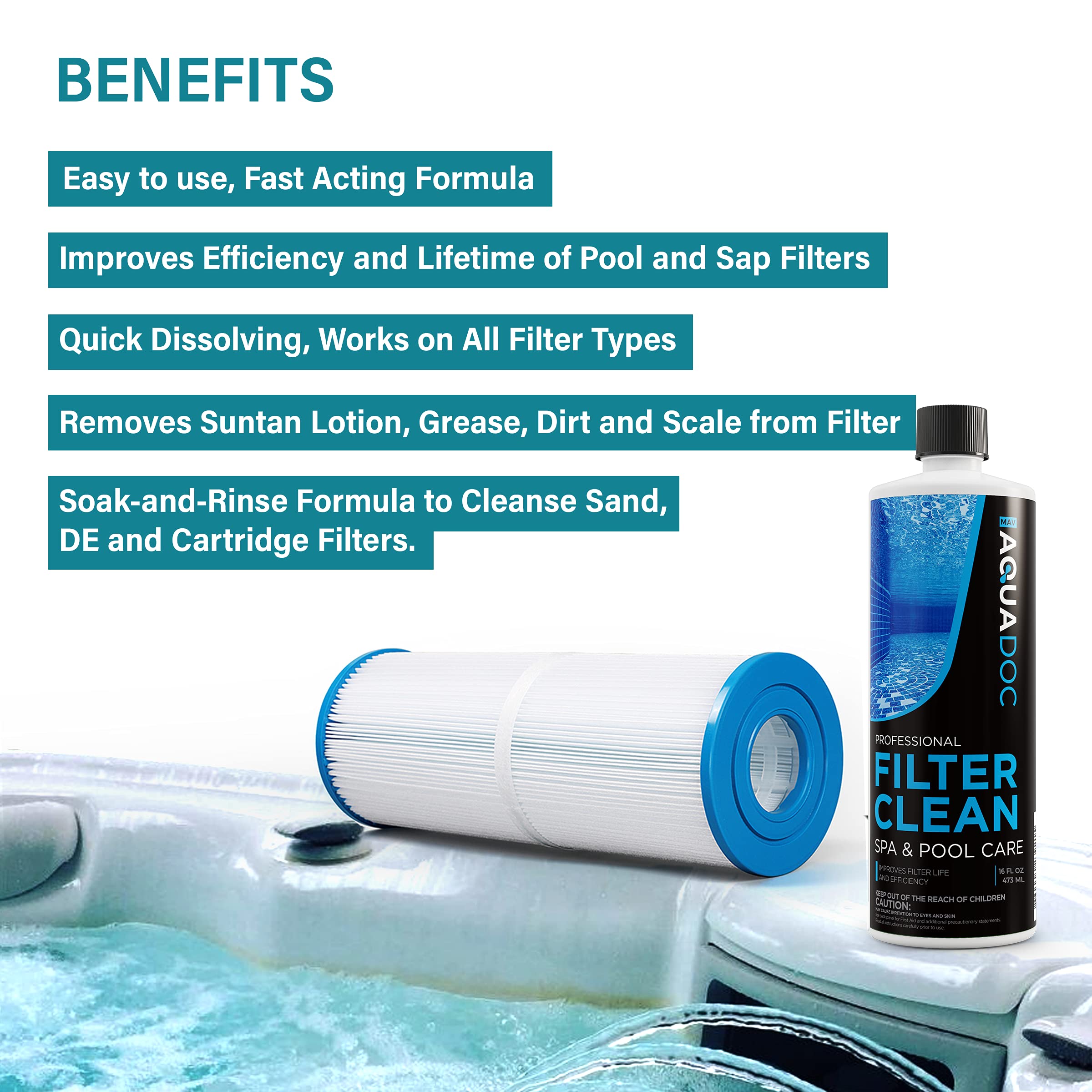 Hot Tub, Spa, and Pool Filter Cartridge Cleaner Soak - Easy to Use Filter Degreaser 1 Gallon