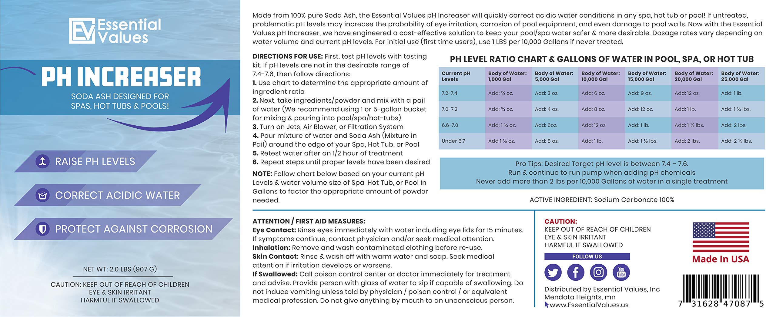 Essential Values PH Increaser for Hot Tubs, Spas, and Pools