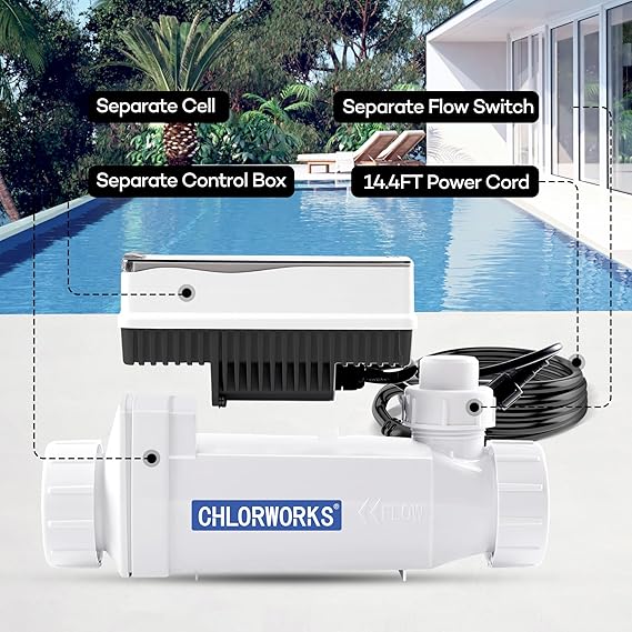 CHLORWORKS Salt Cell for Pool – Model CWPC, Compatible with Pentair IntelliChlor IC20, Supports Pools up to 20,000 Gallons