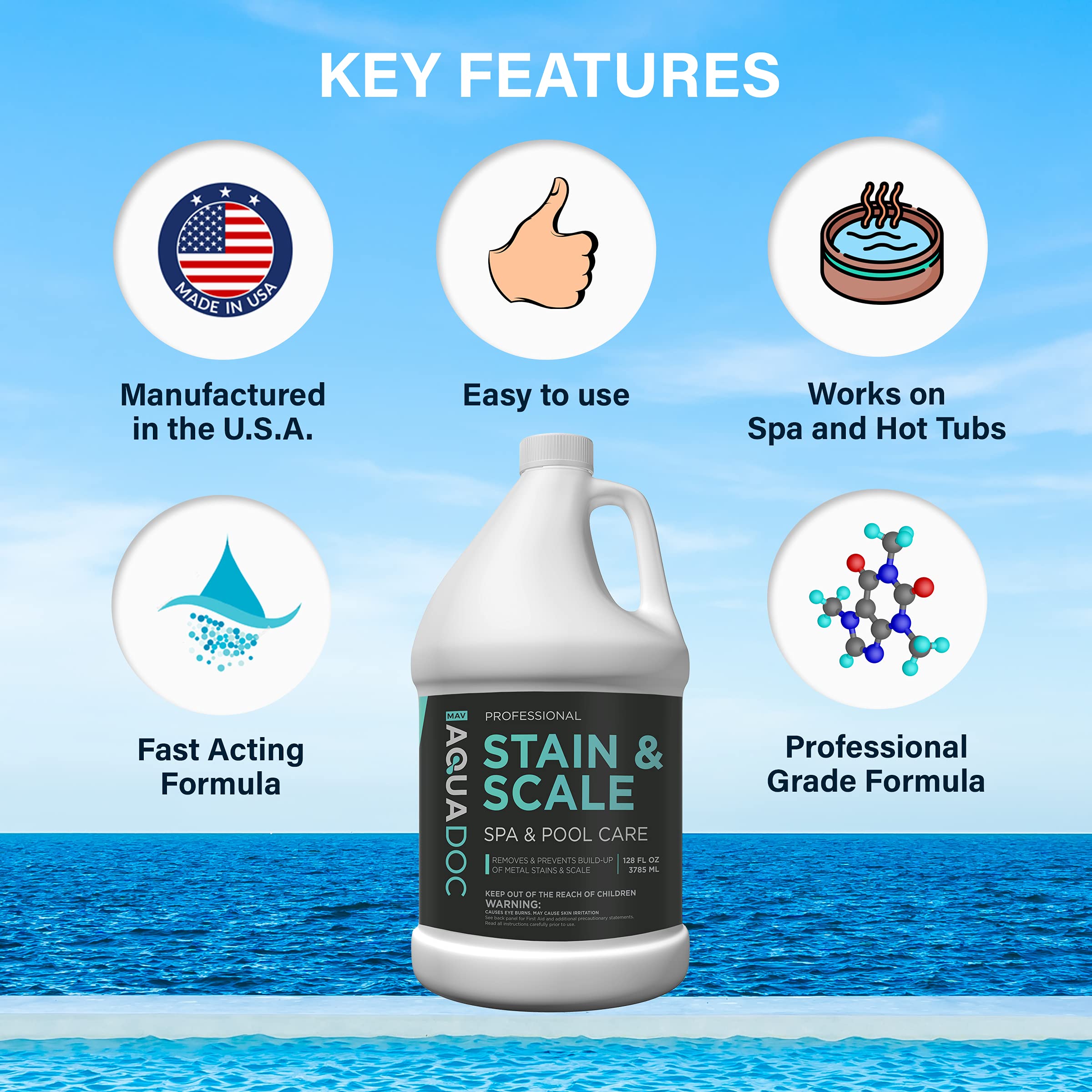 Pool, Spa, and Hot Tub Stain and Scale Control – Professional-Grade Scale, Metal, and Stain Preventer to Soften Water, Remove Deposits, and Maintain Clear Hot Tub Water