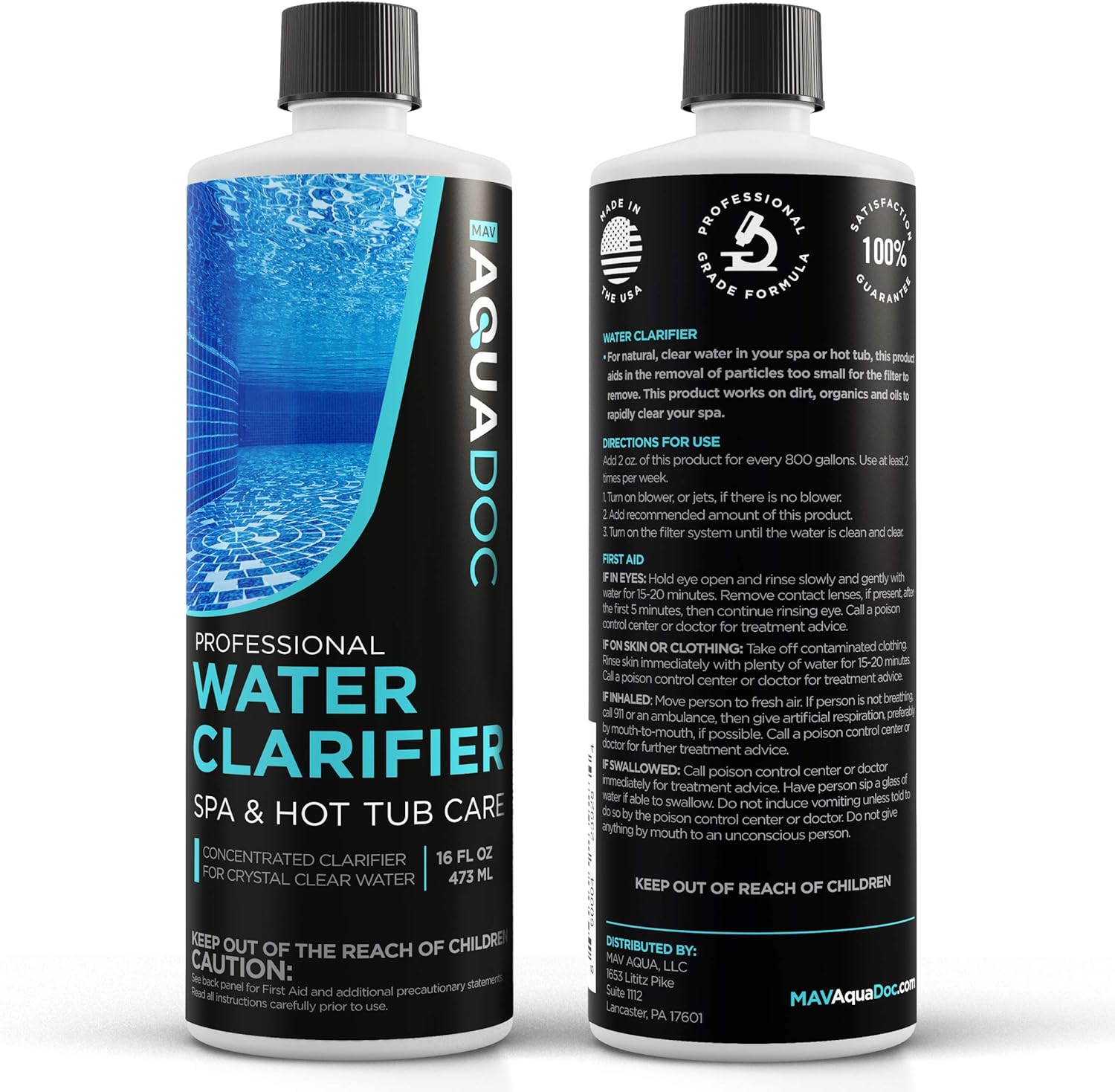 Spa Clarifier & Hot Tub Clarifier – Fast-Acting Solution for Cloudy Water Treatment, Restores Clarity and Keeps Spa Water Balanced – MAV AquaDoc 16oz