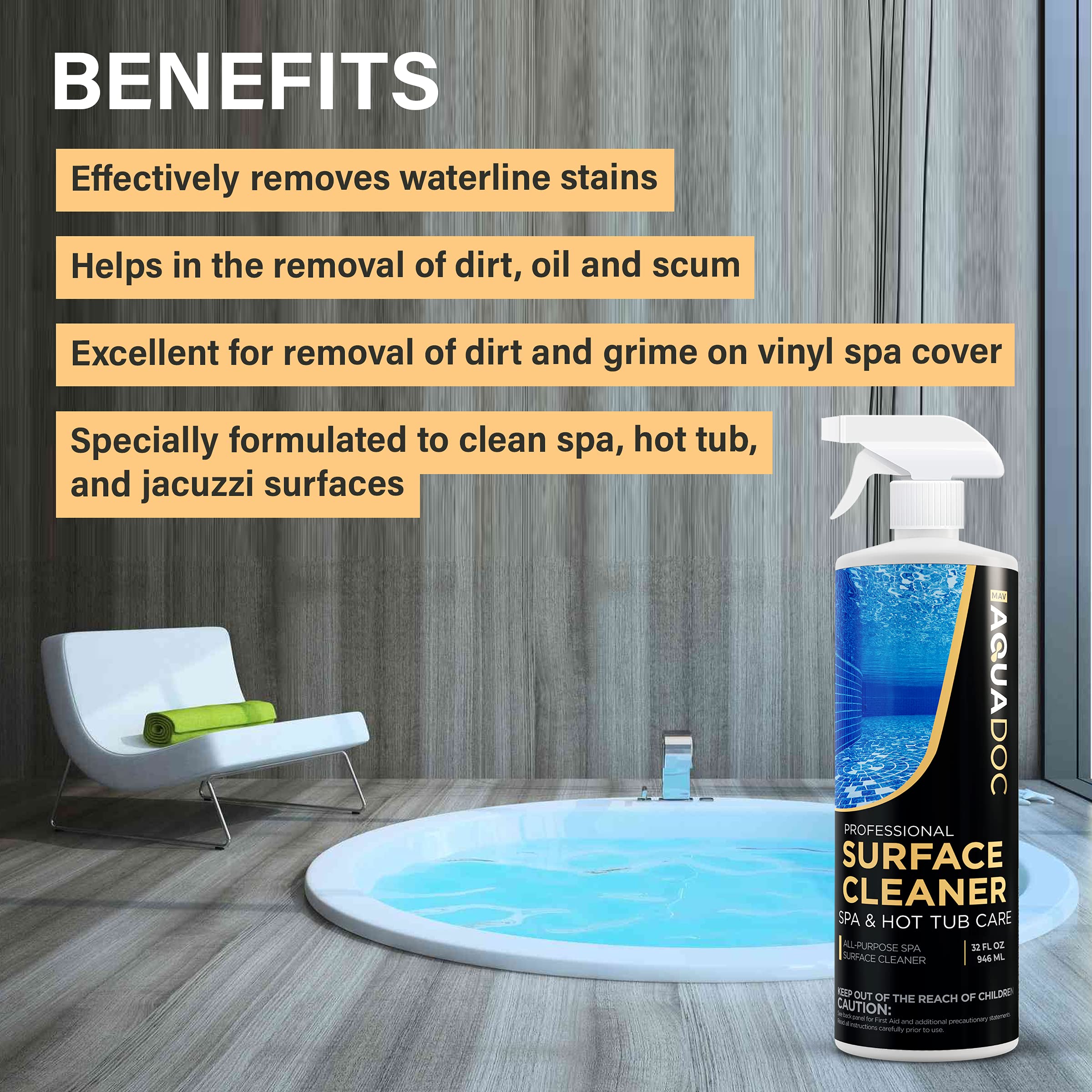 Spa & Hot Tub Surface Cleaner - Remove Scumlines, grime, Dirt, & Scale. Works on All Hot Tub Surfaces