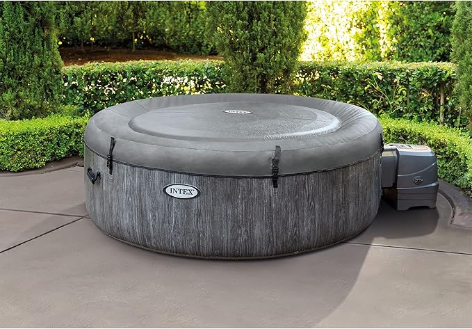 Intex Greywood Deluxe 4-Person Outdoor Portable Inflatable Hot Tub Spa with LED Light and Bubble Jets