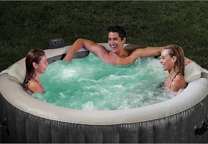 Intex Greywood Deluxe 4-Person Outdoor Portable Inflatable Hot Tub Spa with LED Light and Bubble Jets