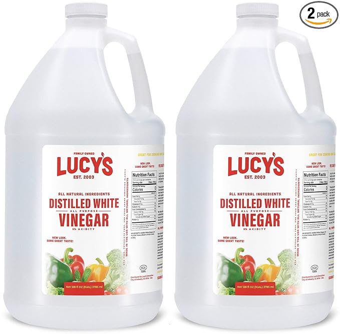 Lucy's All Natural Distilled White Vinegar for Cleaning, 1 Gallon 128oz. (Pack of 2)