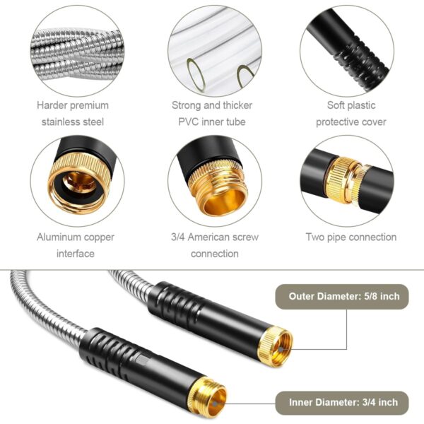 Omont Metal Garden Hose - 100FT Stainless Steel Water Hose With Nozzle - Durable, Flexible & Kink-Free - Image 7