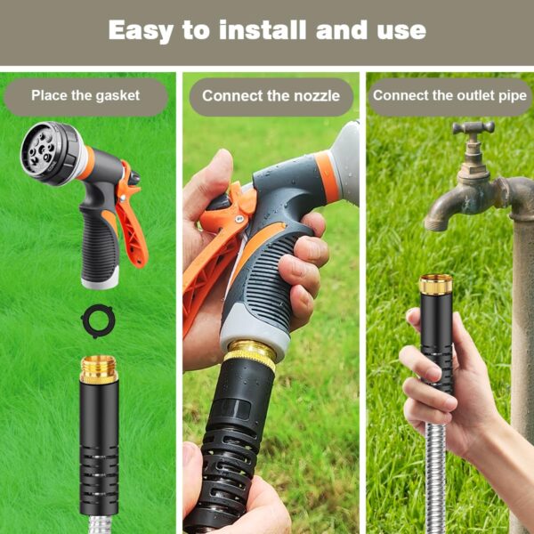 Omont Metal Garden Hose - 100FT Stainless Steel Water Hose With Nozzle - Durable, Flexible & Kink-Free - Image 8