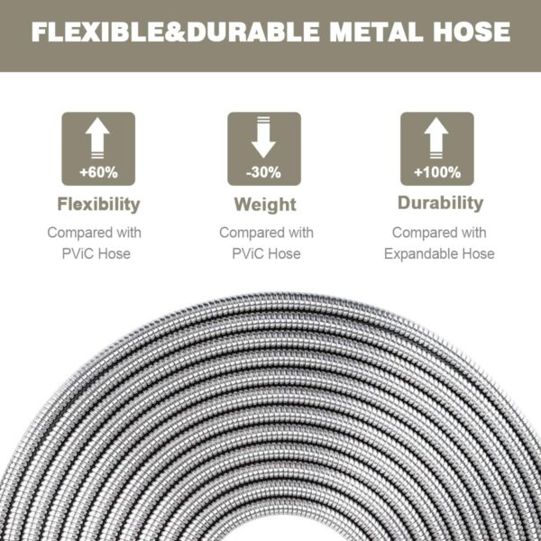 Omont Metal Garden Hose - 100FT Stainless Steel Water Hose With Nozzle - Durable, Flexible & Kink-Free - Image 5