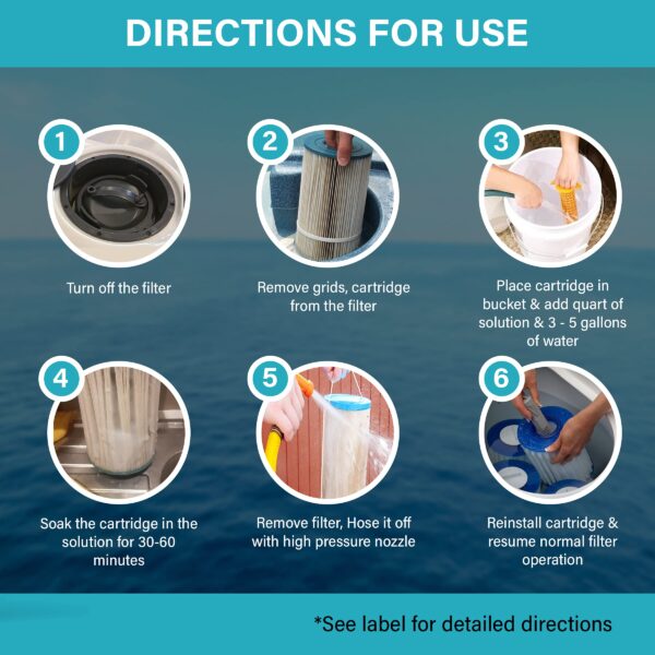 Hot Tub, Spa, and Pool Filter Cartridge Cleaner Soak - Easy to Use Filter Degreaser 1 Gallon - 图片 6